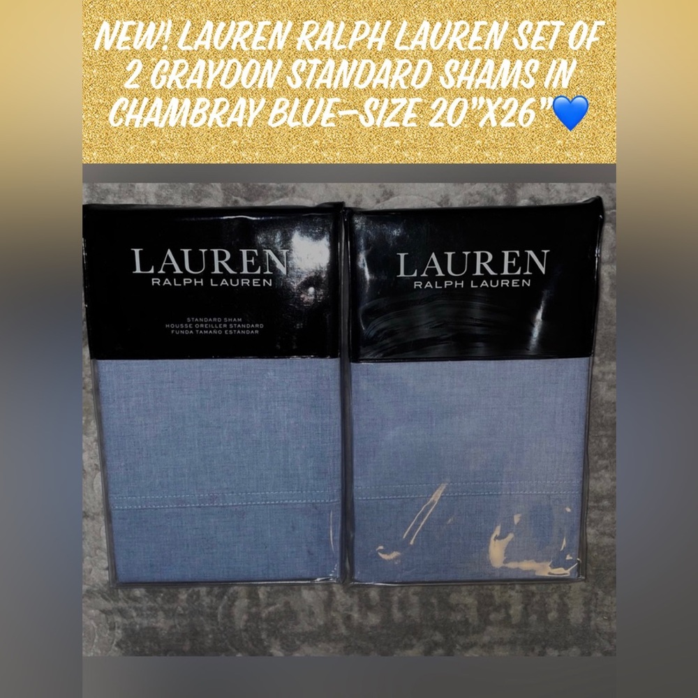 🎉HP🎉New! Lauren Ralph Lauren Set of 2 Graydon Standard Shams in Chambray 20”x26”
